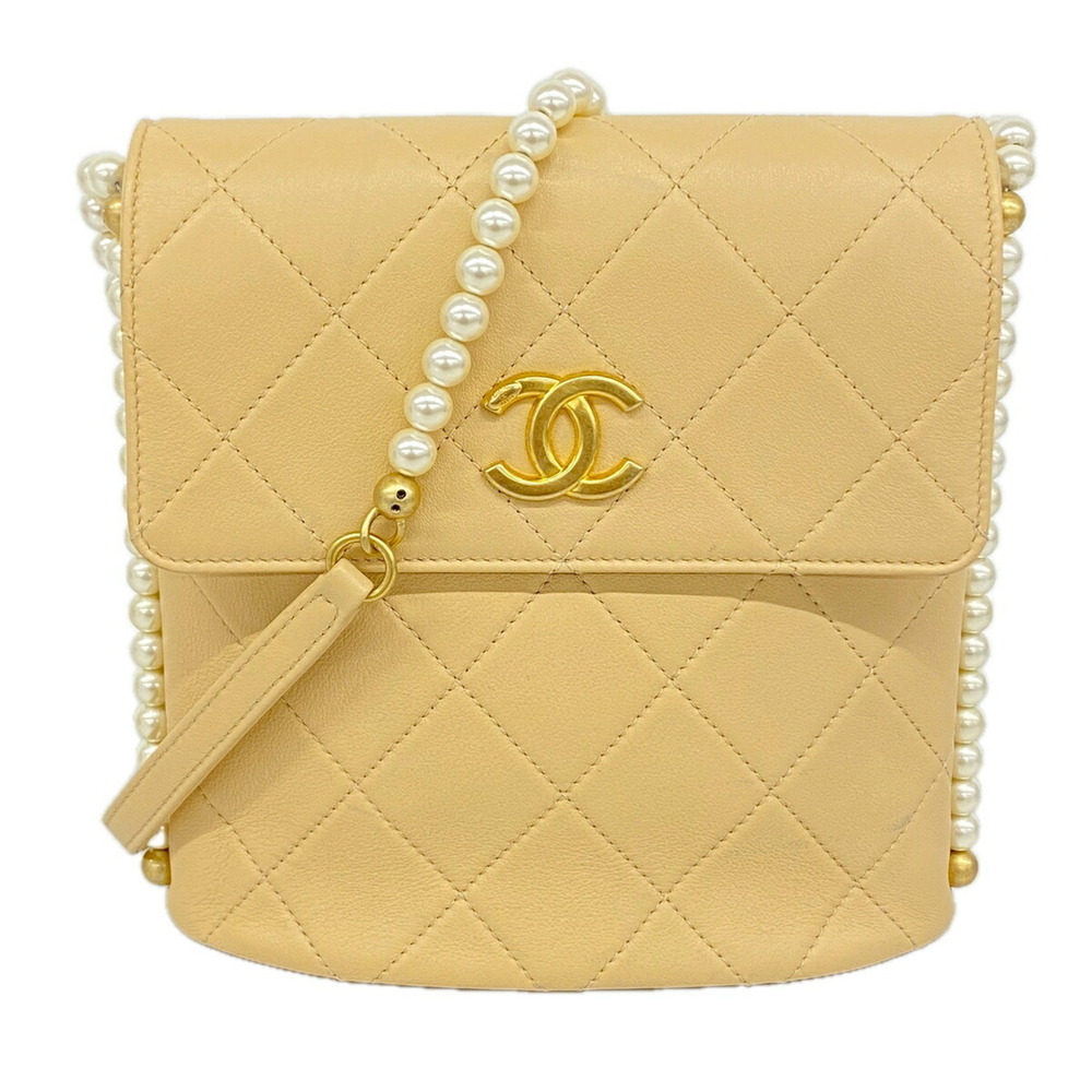 Chanel Matelassé Lambskin Shoulder Bag, Beige, Women's